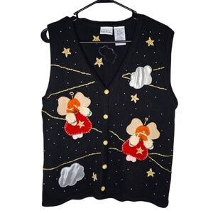Vintage Bobbie Brooks Christmas Holiday Angel Beaded Sweater Vest Size Small